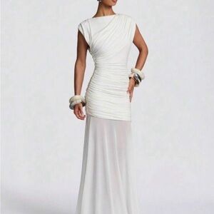 Elegant White Draped Evening Gown